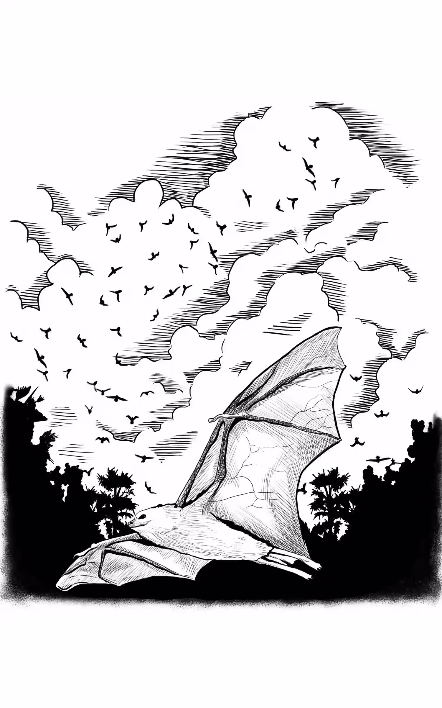 Flying bat silhouette