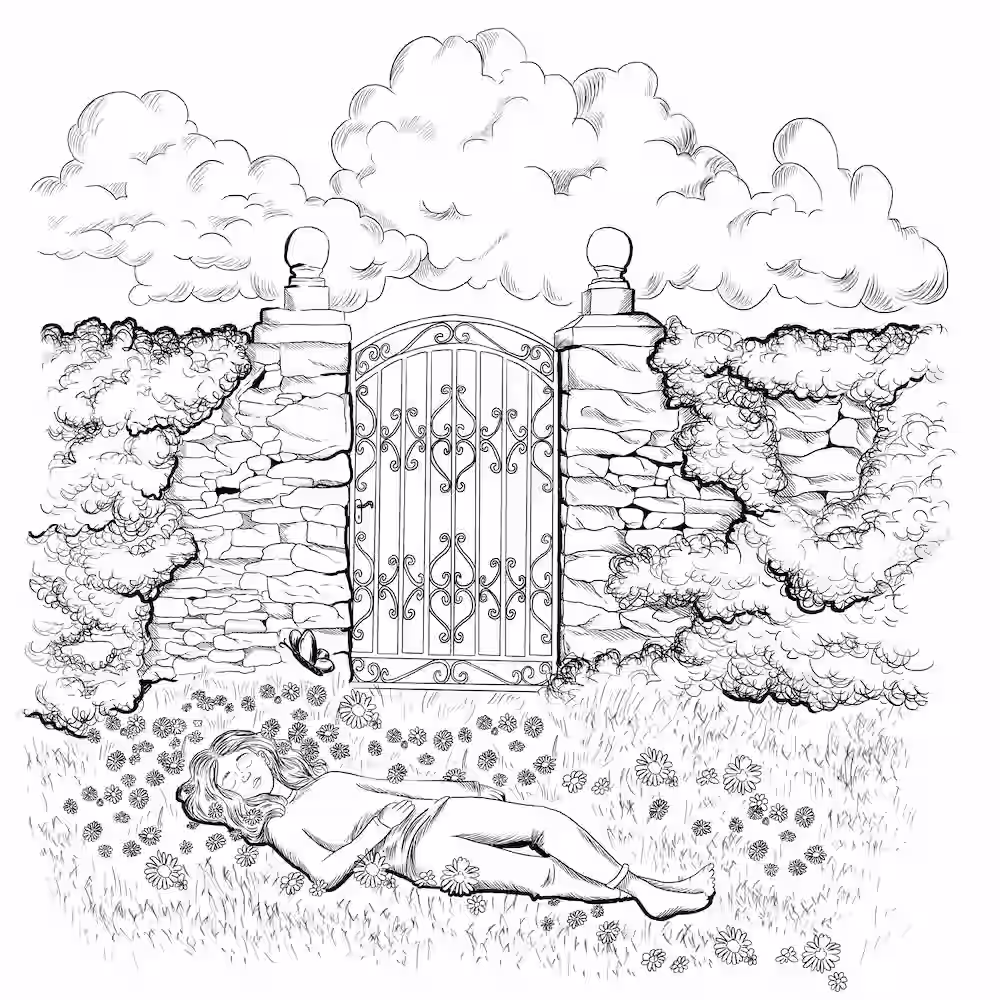 Hidden garden behind a stone gate