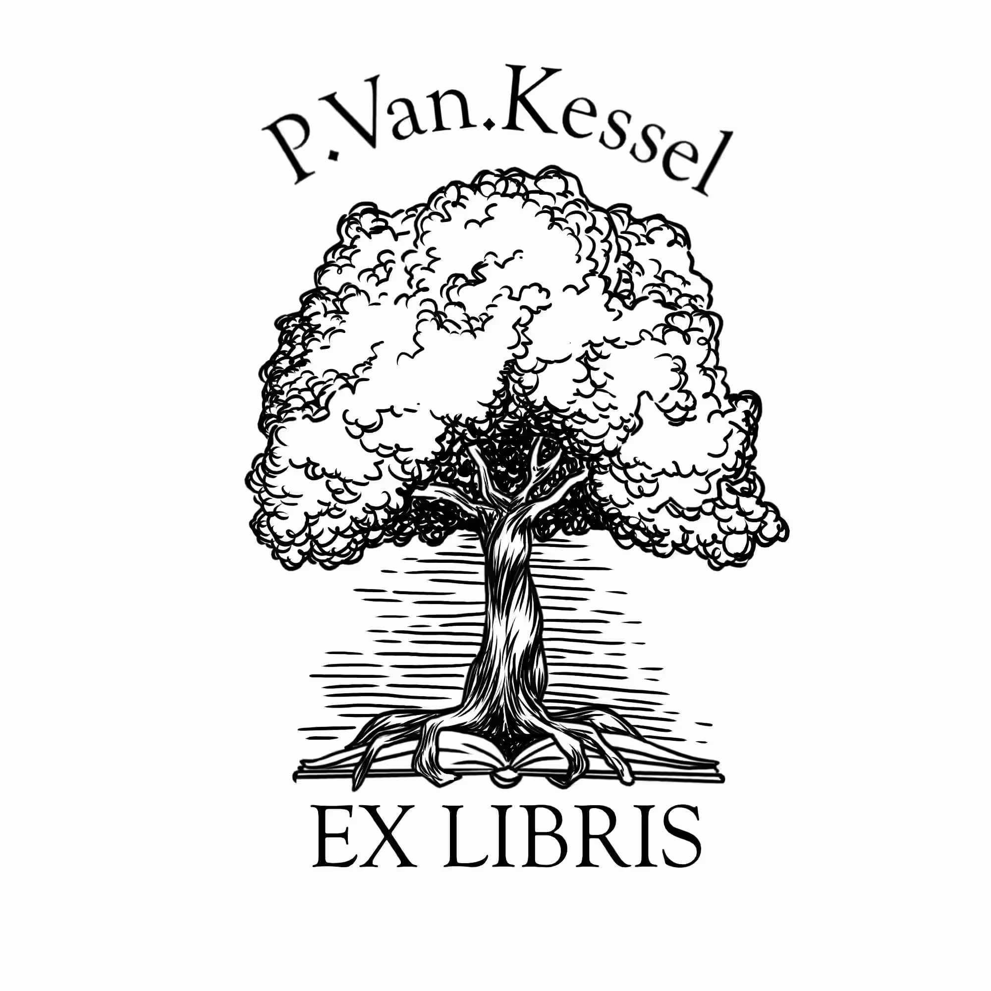 Botanical Ex Libris with a large oak tree