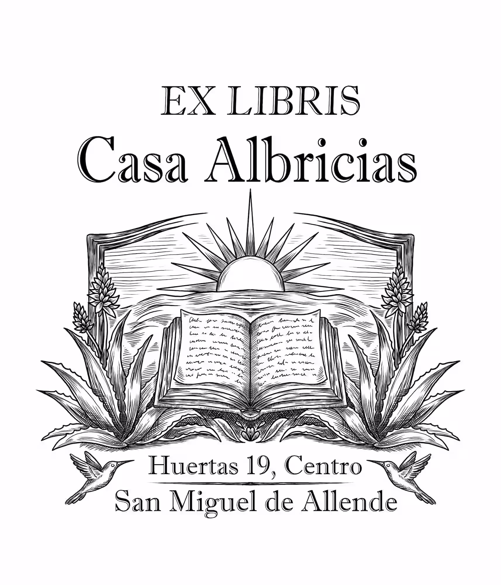 personalized ex libris bookplate inside an open book