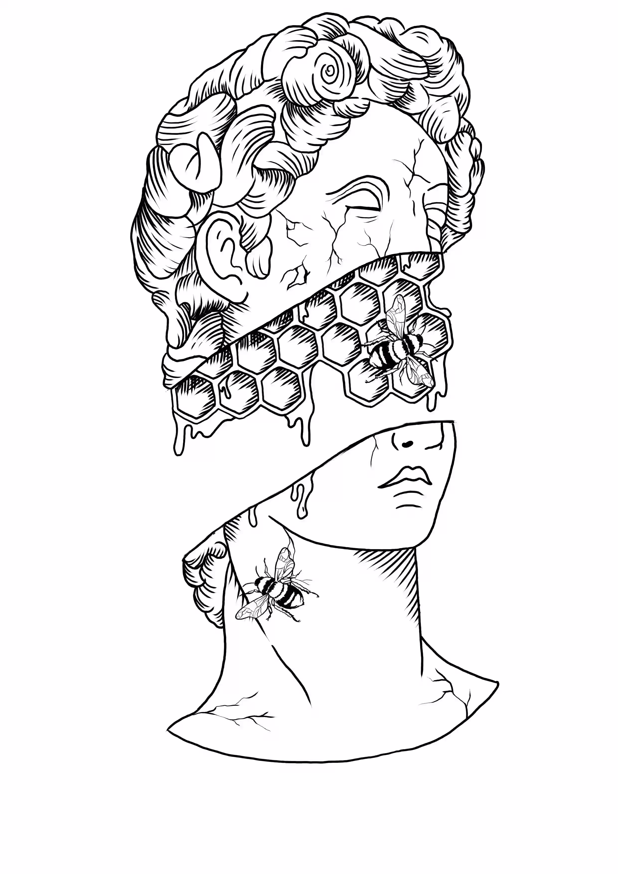Classical bust covered with bees