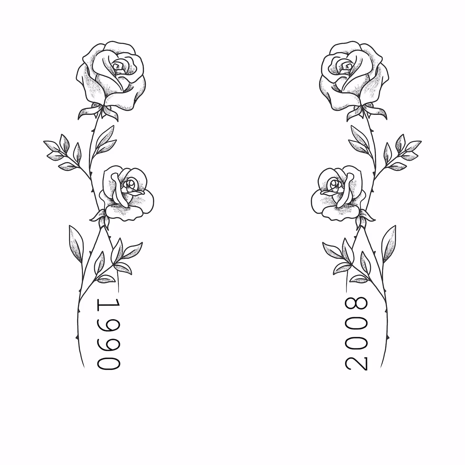 Roses with birth years 1990 and 2008