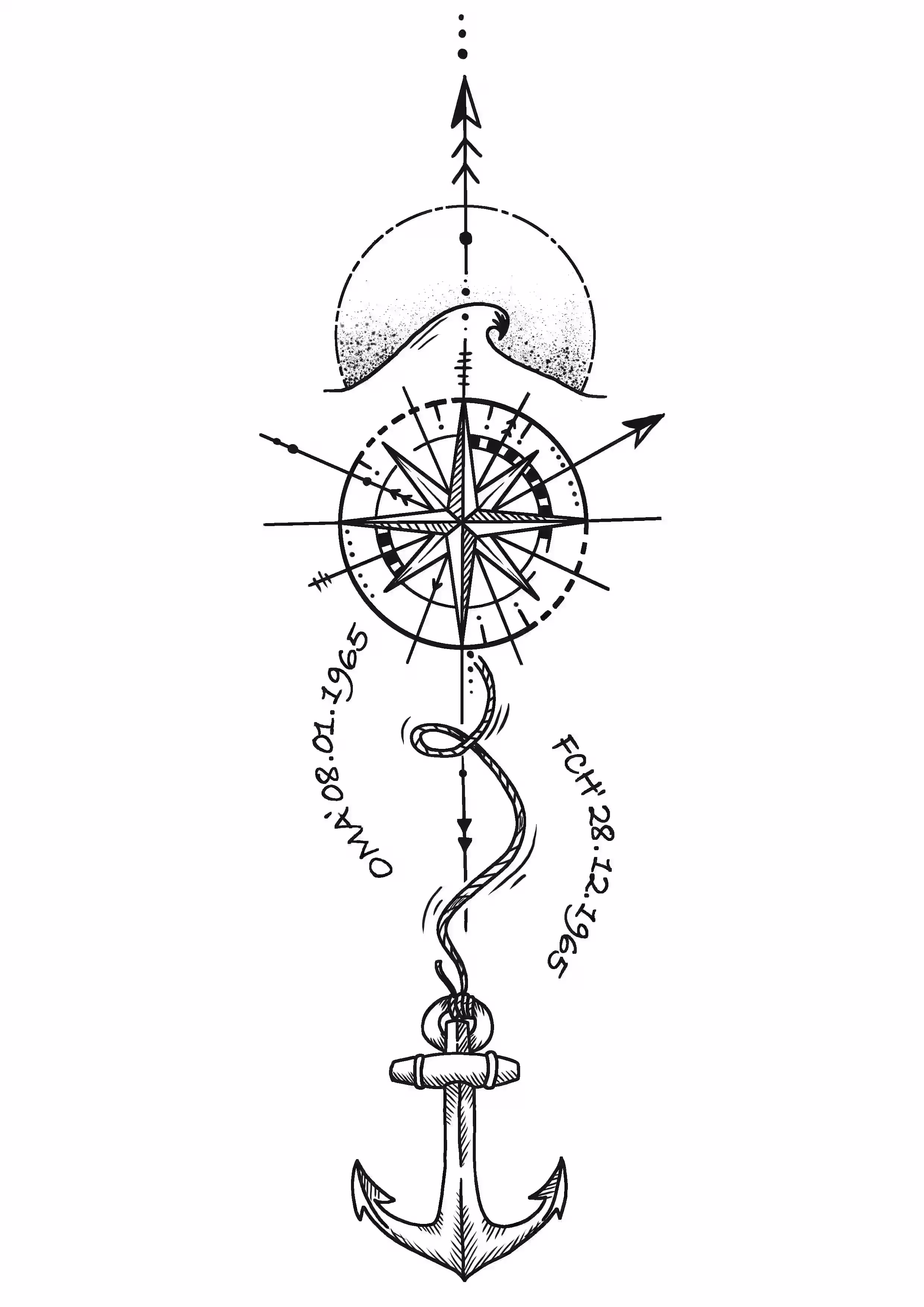 Compass with an anchor and serpent