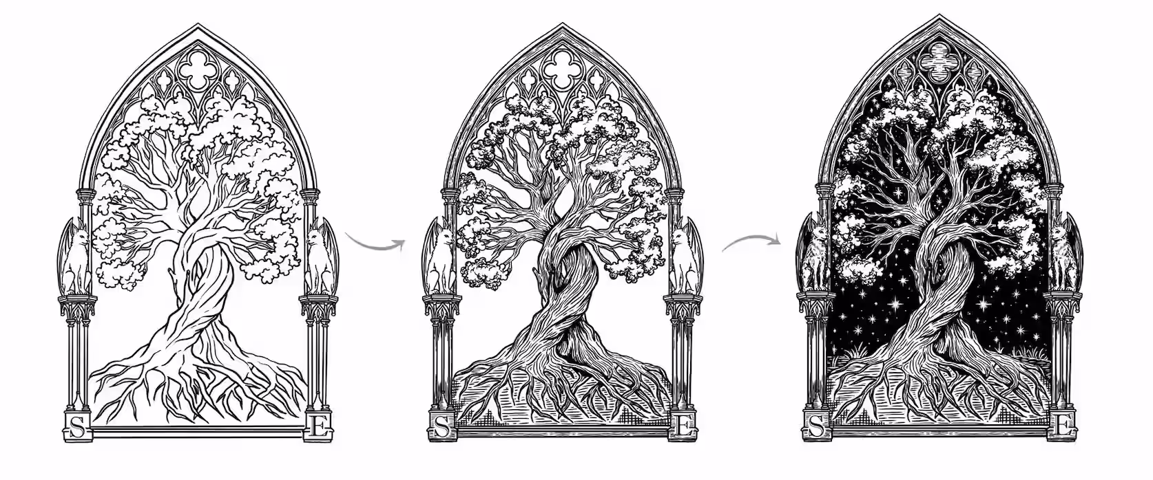 illustration progress in stages
